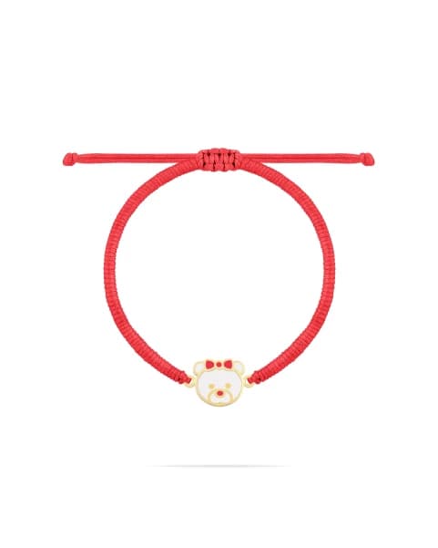 دستبند بافت قرمز خرسی سفید با پاپیون قرمز