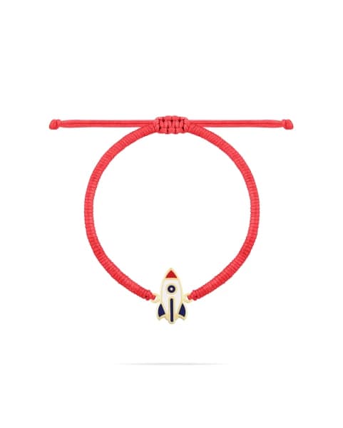 دستبند بافت قرمز موشک سفید با میناکاری سرمه ای و قرمز
